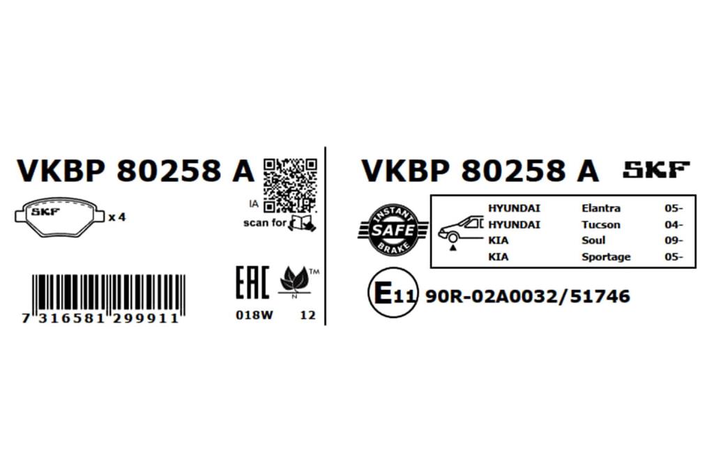 Jogo de 4 pastilhas de travão SKF ref. VKBP 80258 A
